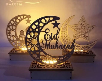 Wooden DYI moon Crescent star led light for Ramadan Eid Decorations