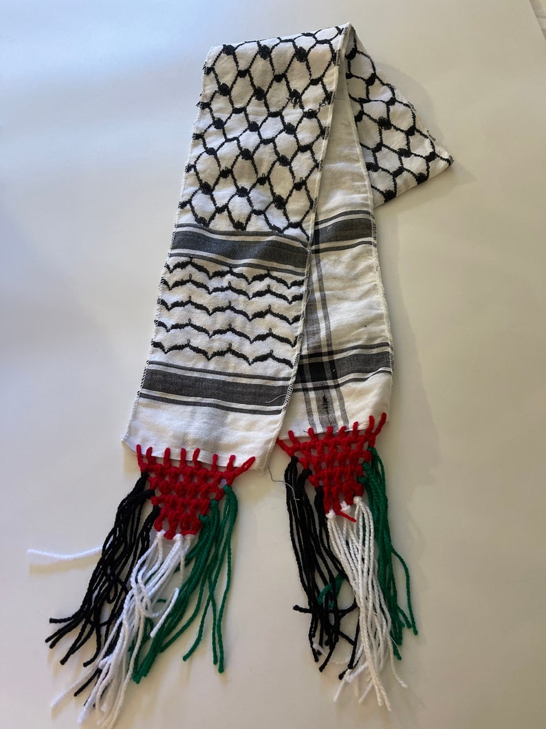 Palestinian hattah black and white scarf Great for graduation stole sash image 4