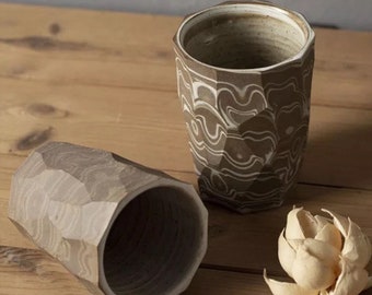 Palestinian Gaza Palestine donations: Handmade coffee or tea mug or cup with twisted pattern ceramics