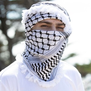 Black and white, red and white, plain white Palestinian shemagh Keffiyeh scarve Palestine hattah scarf hatta 100% cotton for men and women image 1