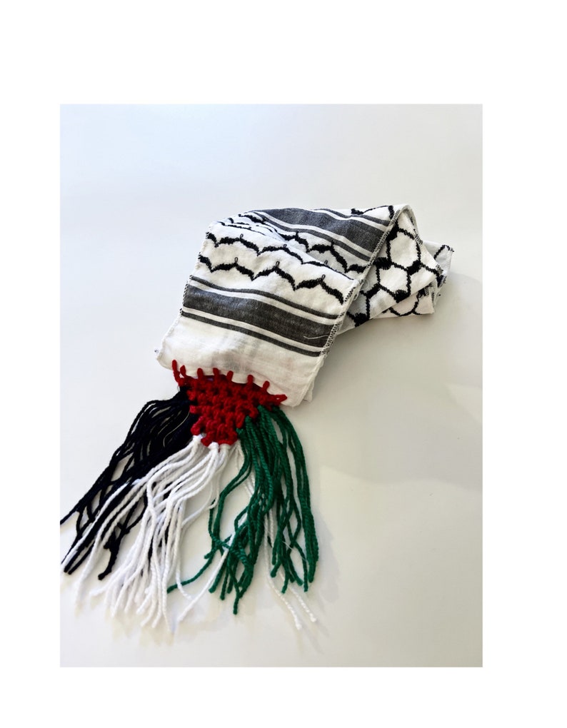 Palestinian hattah black and white scarf Great for graduation stole sash image 5