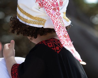 Palestinian Jordanian Tatreez embroidery Turban hat with coins for girls and women. Comes in two colors