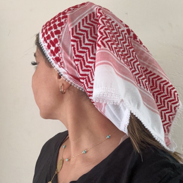 Palestinian Jordanian Red and white hattah, scarf, hatta, Kuffieh headband