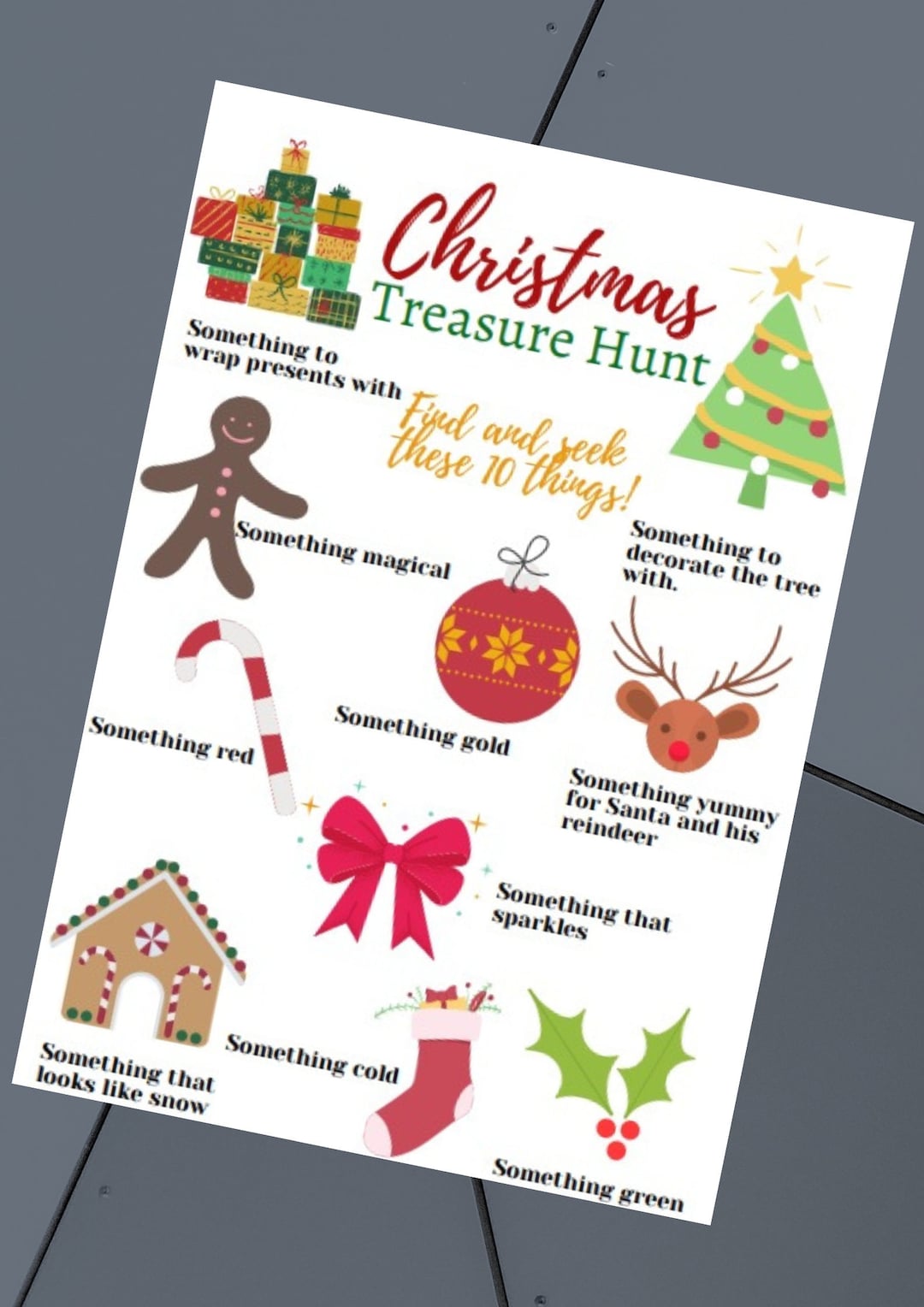 Christmas Treasure Hunt Kids Indoor Outdoor Games Downloadable Printable - Etsy