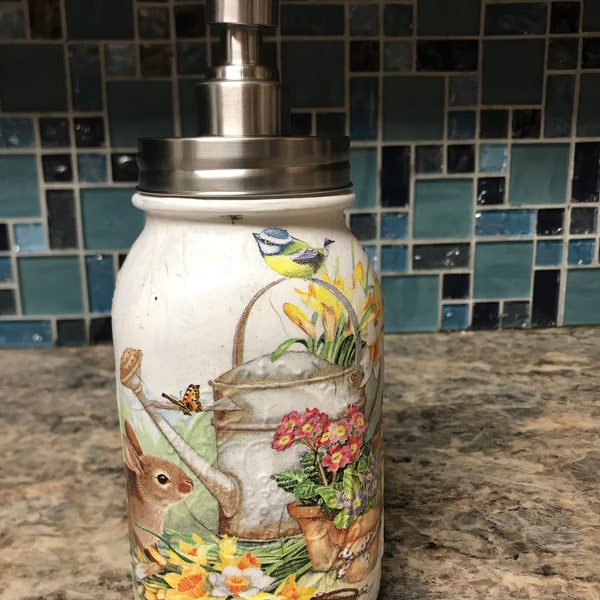 Bunny / watering can mason jar soap dispenser