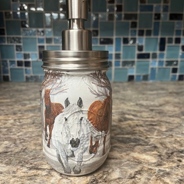 Horse trio mason jar soap dispenser