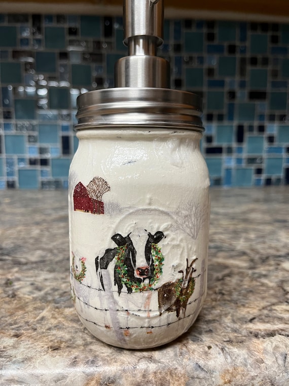 Winter Farm Animals Mason Jar Soap Dispenser Etsy Canada