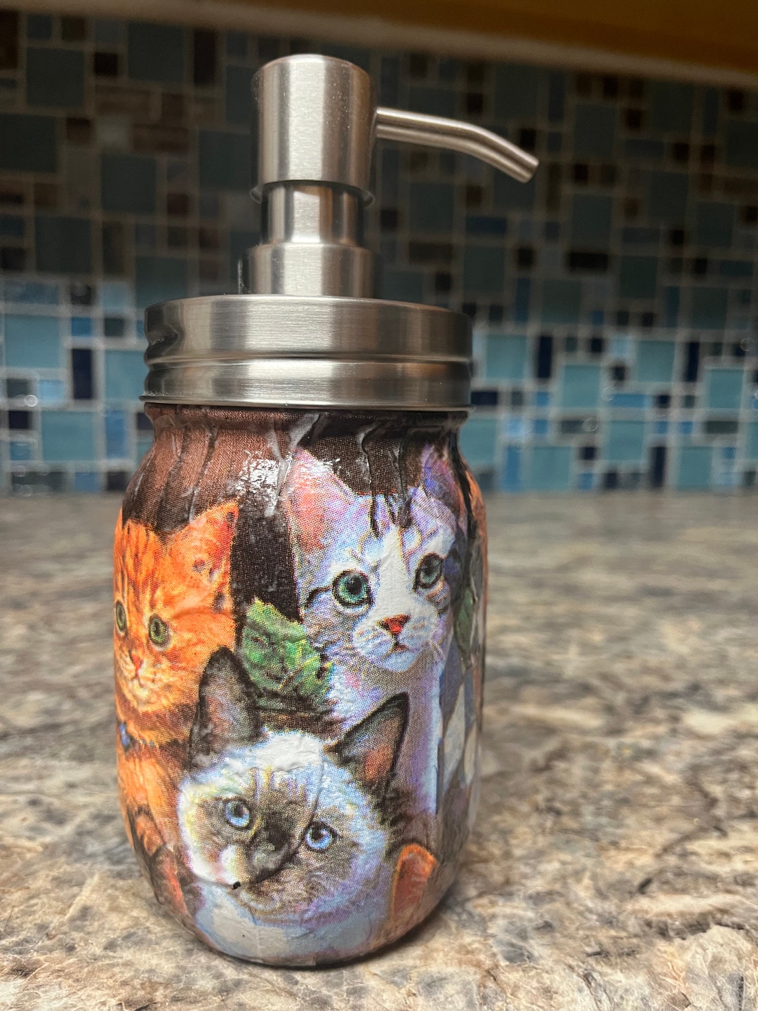 Kittens Mason Jar Soap Dispenser Etsy