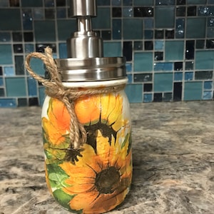 Sunflower mason jar soap dispenser