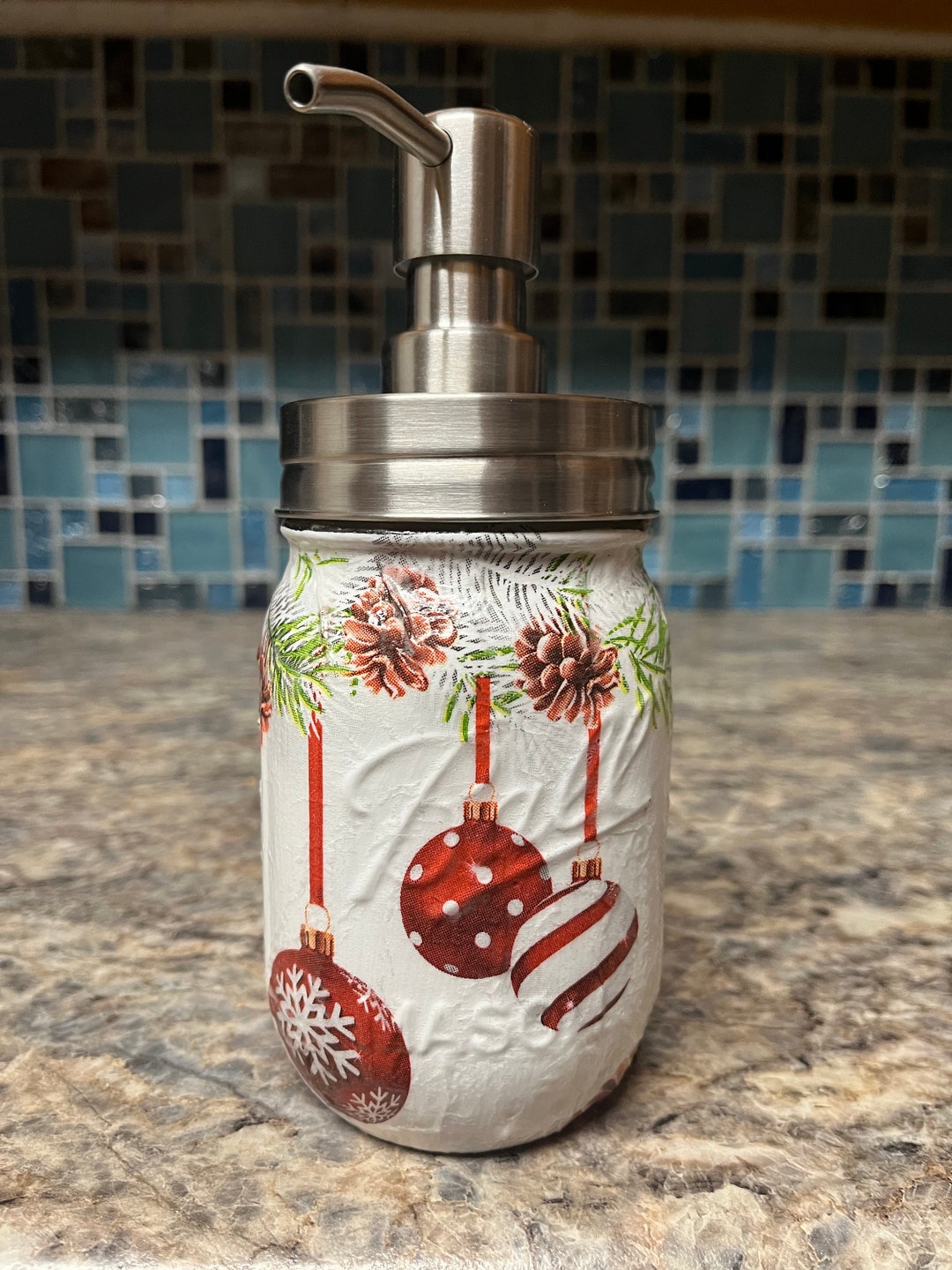 Christmas Ornaments Mason Jar Soap Dispenser Etsy