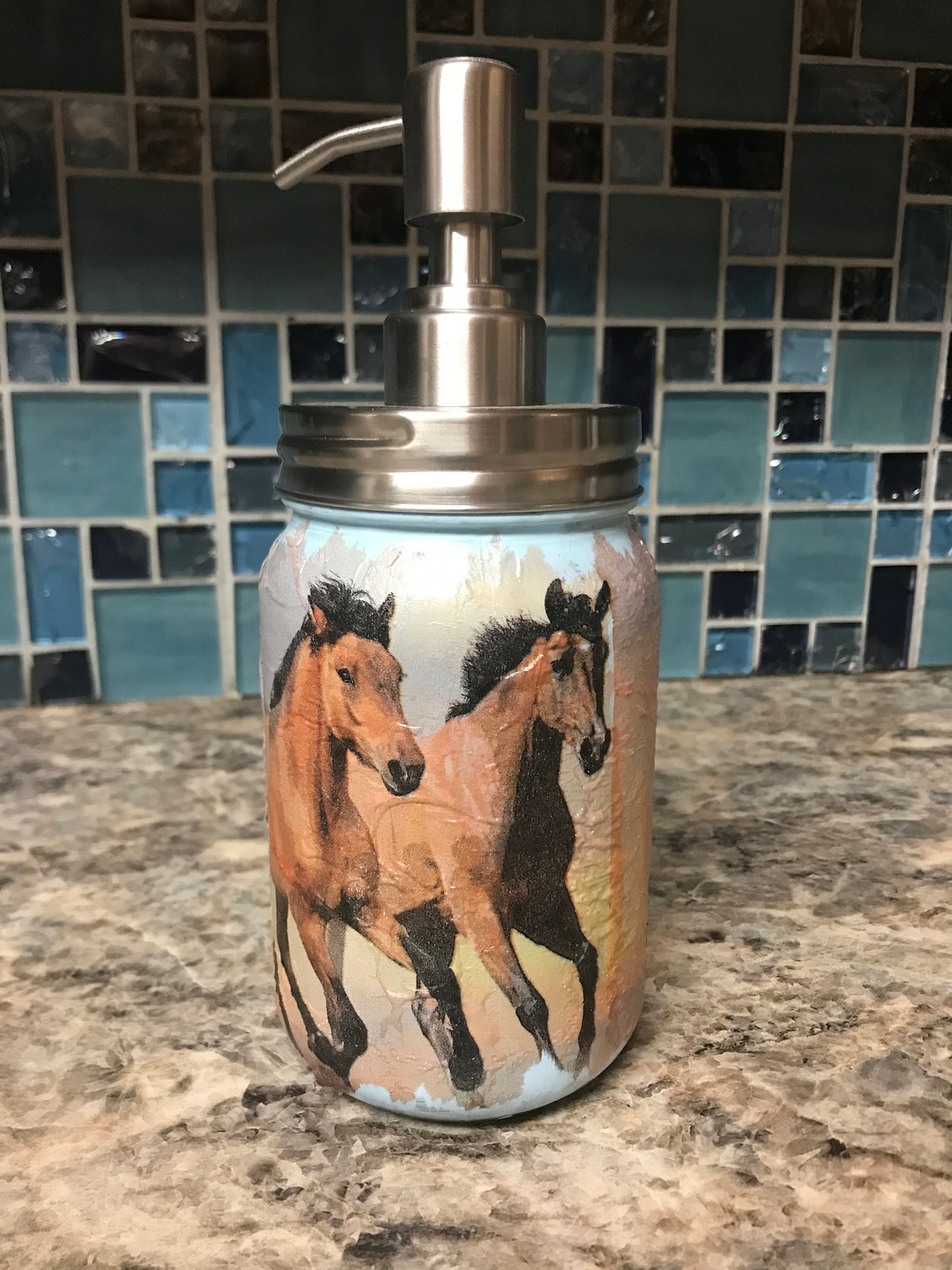 Running Horses Mason Jar Soap Dispenser Etsy