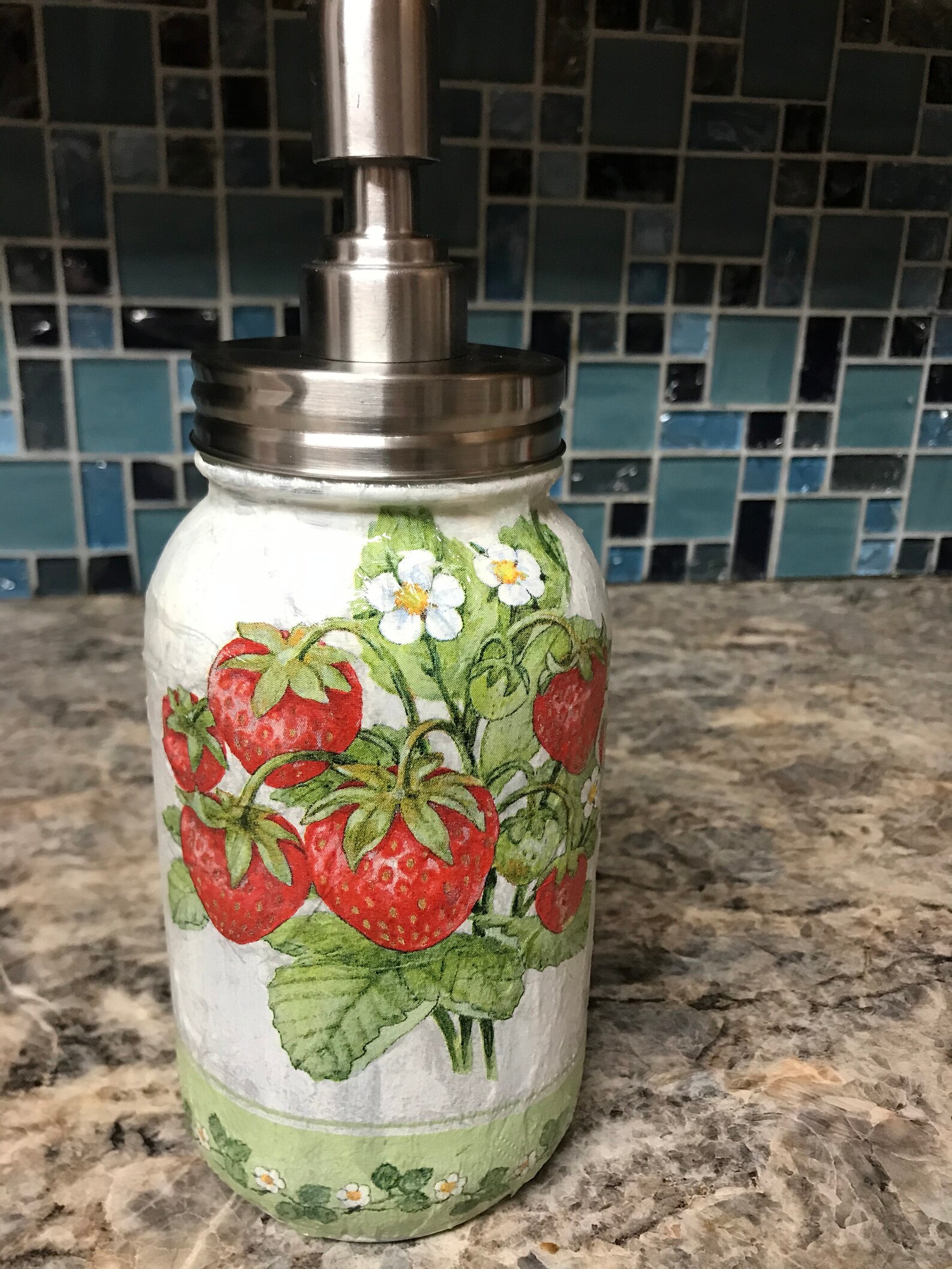 Strawberry mason jar soap dispenser Etsy