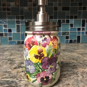 Pansy mason jar soap dispenser