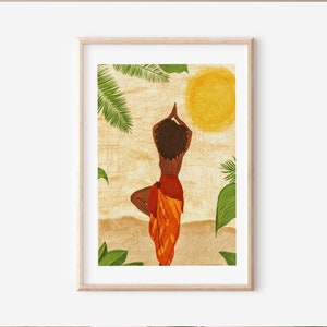 African Woman Yoga | Women Art Print |  | Yoga Art| Wall Art |Black Artwork| Afro Women Art | Afro Art| Tropical Print| African Wall Art