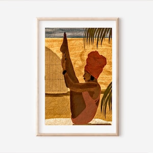 African Woman Yoga Art | Women Art Print |  | Yoga Art Decor | Wall Art Yoga | Afro Yoga Art | Yoga Painting Wall Art | Yoga Studio Decor