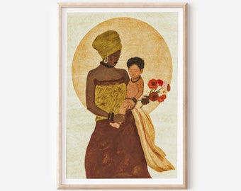 African Mother Day  Print | Mother and Baby Art  | Baby Shower Gift  |Black Art  | African Art Print | Gift For Mom | New Mama Gift