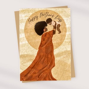 Mother’s Day Card | African Art | Greeting Card | Gift For Her Black Mother Cards | Afro-Boho Card| Melanin | Mother Child