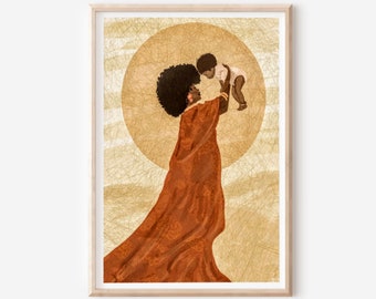 African Mother Illustration Print | Empowerment Print | Living Room Print |fine art print | Afro Art Print | Gift For Her | Mothers Gift