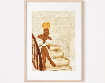 Afro Women Art Print | Minimalist Prints | Head-wrap Art| Wall Art |Gallery Wall| House Warming Gift | Gift For Her | Fine Art Illustration