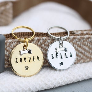 Personalised Dog/Cat Tags - Hand Stamped Aluminium or Brass Textured ID Tag