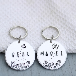 Personalised Dog/Cat Tags - Hand Stamped |  Aluminium | Floral ID Tag | Pet Tag