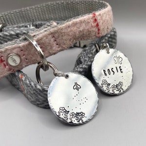 Personalised Dog/Cat Tags - Hand Stamped Brass/Aluminium Spring Floral Tag