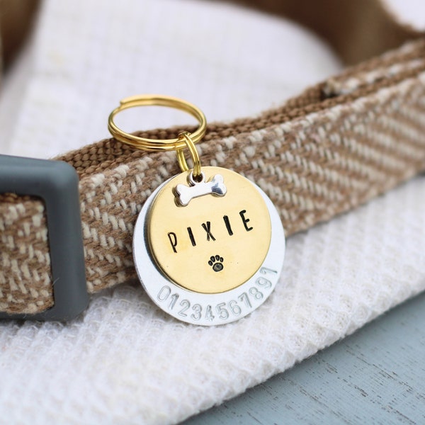 Personalised Dog/Cat ID Tag - Handstamped Double Brass & Aluminium | Pet Tag