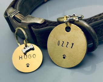 Personalised Dog/Cat Tags - Hand Stamped Brass/Aluminium Tag