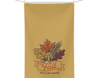 Fall Leaves Illustration Microfiber Tea Towel | Cozy Autumn Kitchen Decor