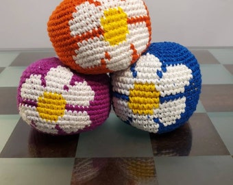 Flower Hacky Sack Footbag Juggling Stress Ball Woven Pellet fill Guatemalan made many colors hackysack foot bag kick bag sac toy ball