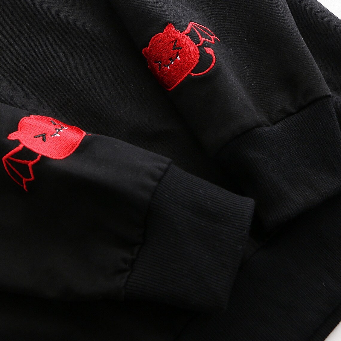 Embroidered Hoodie Devil Horns Hoodie Harajuku Hoodie Etsy