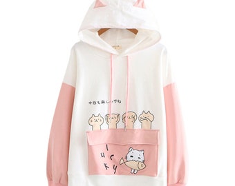Girls Cute Cat Ear Hoodie Sweatshirts Thankful Grateful Blessed-1 Midriff-Baring Pullover Tops Blouse Girls Cute Cat Ear Hoodie Sweatshirts Thankful Grateful Blessed-1 Midriff-Baring Pullover Tops Blouse