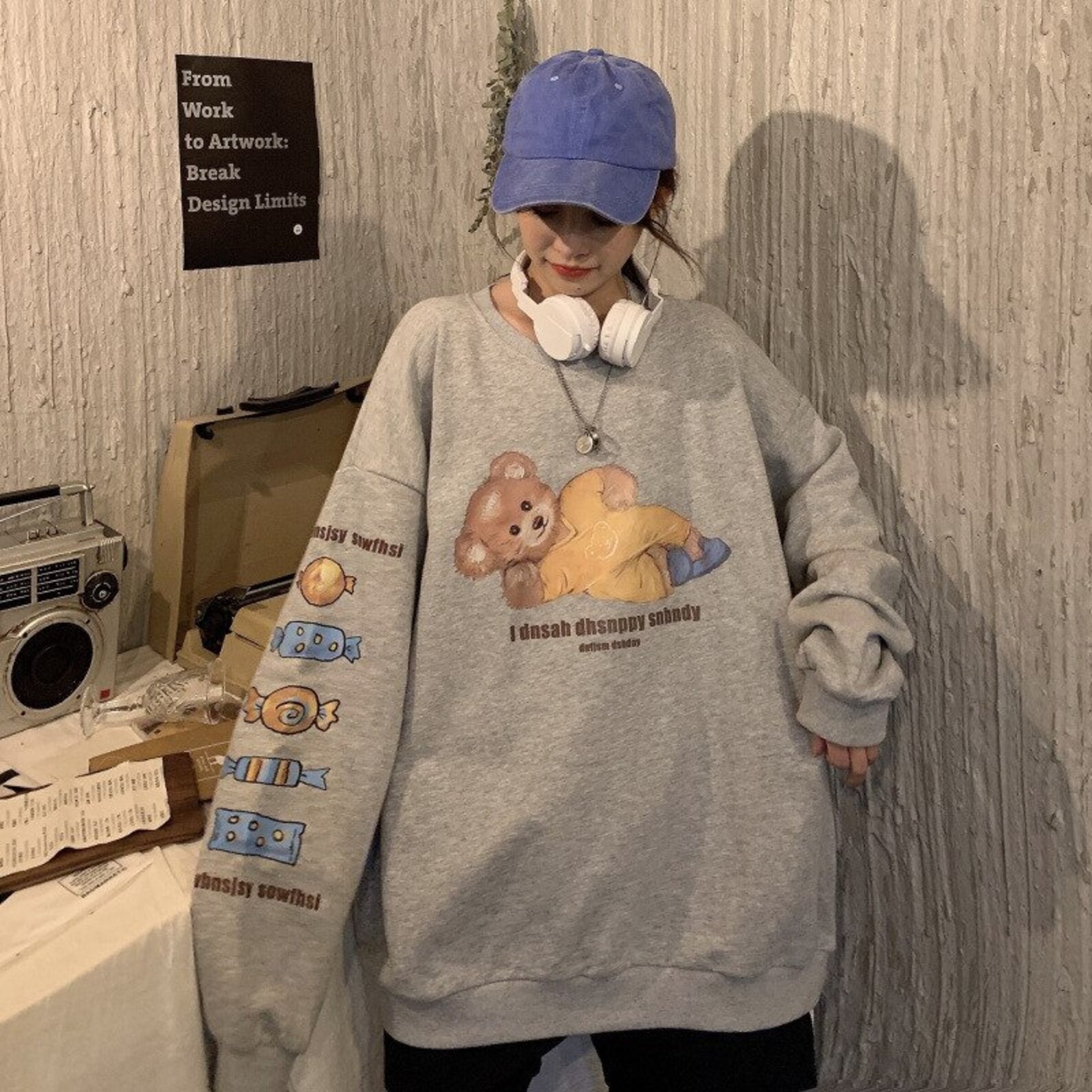 Cute Bear Print Hooded Oversized Sweatshirt Kawaii Clothing | Etsy