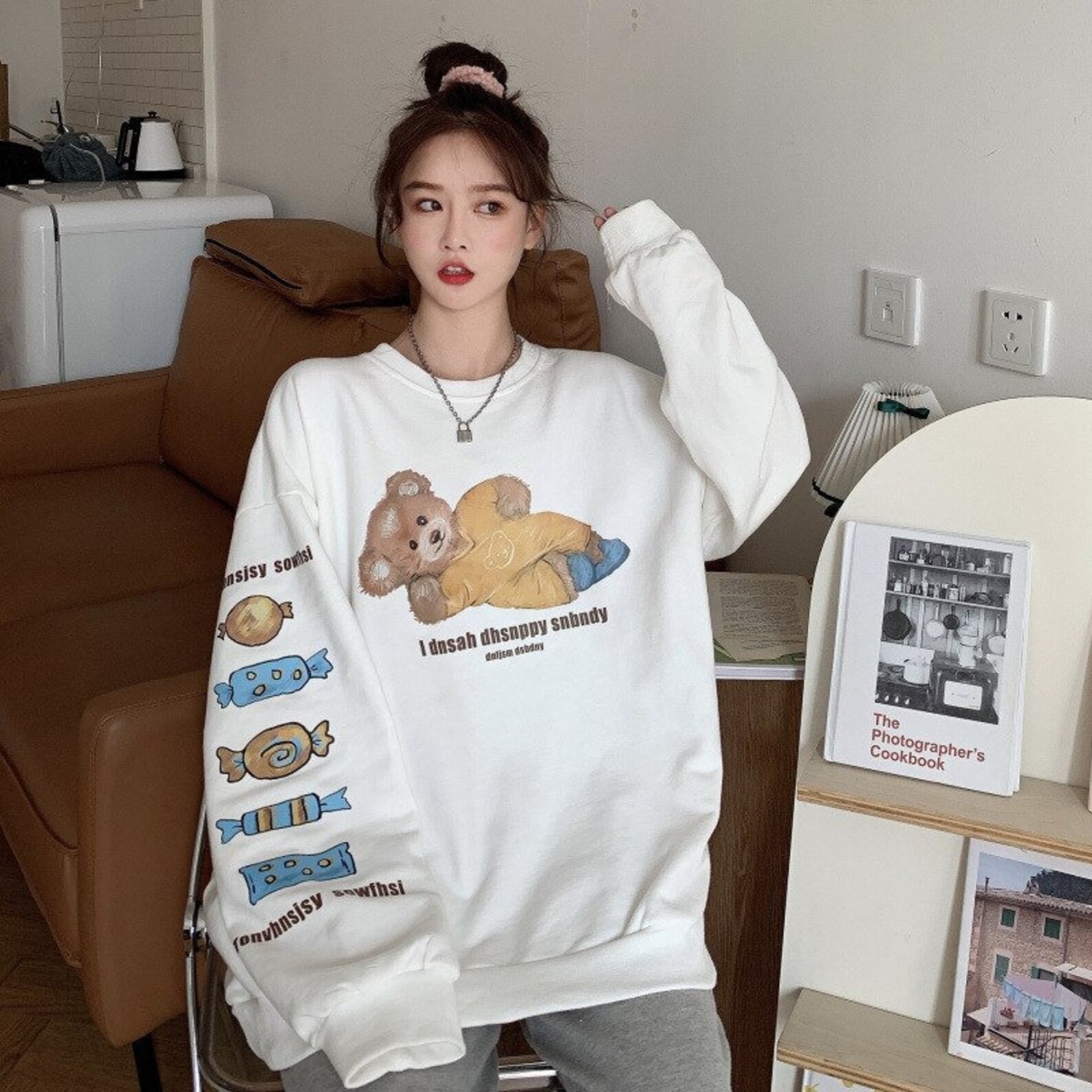 Cute Bear Print Hooded Oversized Sweatshirt Kawaii Clothing | Etsy