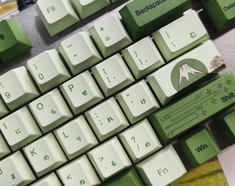 Mint Green Keycaps Set, Matcha Cherry Keycaps Set, 64/68/96/104/108 MX Keycaps, Artisan Universal Keycaps,  Mechanical Keyboard Keycaps Set