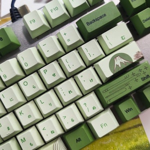 Mint Green Keycaps Set, Matcha Cherry Keycaps Set, 64/68/96/104/108 MX Keycaps, Artisan Universal Keycaps,  Mechanical Keyboard Keycaps Set