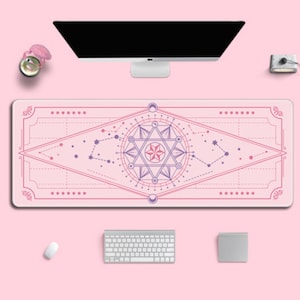 Pink Magic Desk Mat, Gaming Large Mouse Pad, Purple Mousepad, Keyboard Desk Mat, School Art Deskmat, Kawaii Desk Pad, Desk Accessories