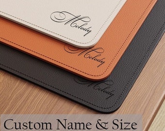 Custom Name Desk Mat, PVC Leather Desk Mat, Custom Size Desk Mat, Personalized Text Desk Surface Protector, Office Mouse Pad, Gift For Him