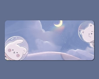 Moon Desk Mat, Table Mousepad, Rabbit Large Mouse Pad, Gaming Keyboard Mat, School Deskmat, Art Desk Pad, Kawaii Desk Pad, Desk Accessories