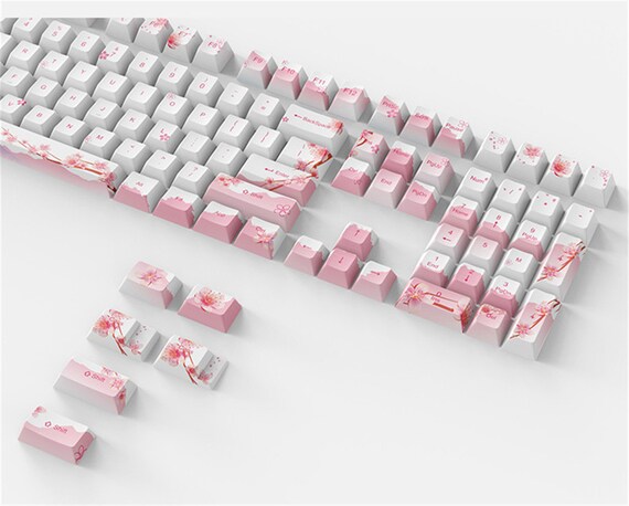 Cherry Blossoms Keycaps Set, OEM Artisan Keycaps Set, 68 87 104