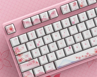 Cherry Blossoms Keycaps Set, OEM Artisan Keycaps Set, 68 87 104