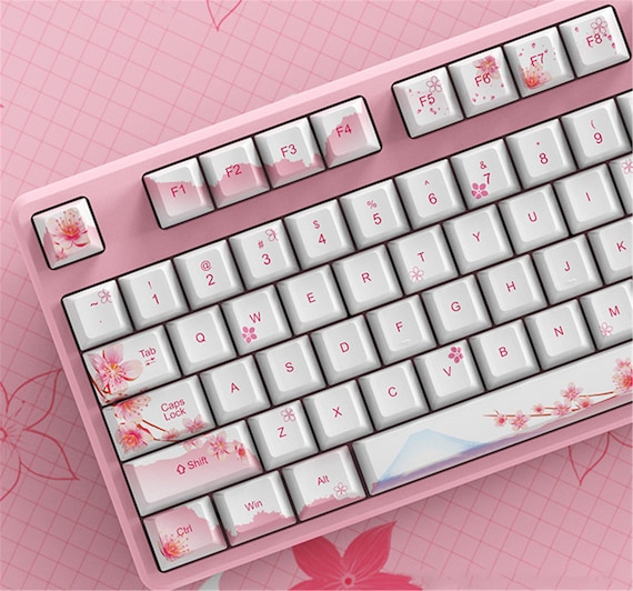 Cherry Blossoms Keycaps Set, OEM Artisan Keycaps Set, 68 87 104