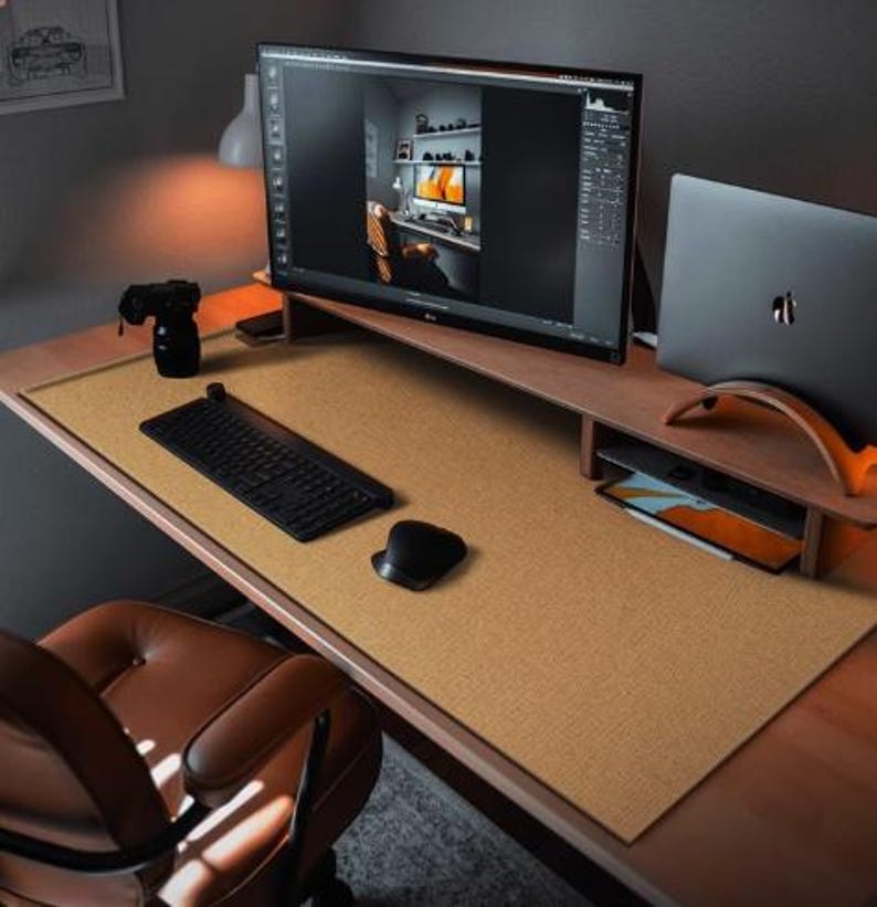 Labtop Table Mat Flax Linen Table Mat, Oversized Office Desk Mat, Rubber Sole Anti-slip ...
