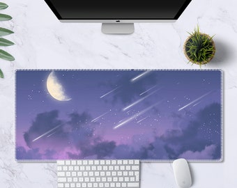 Moon Desk Mat, Gaming Large Mouse Pad, Purple Table Keyboard Mat, Meteor Waterproof Computer Pad, Art Table Mat, Home Office Laptop Mice Mat