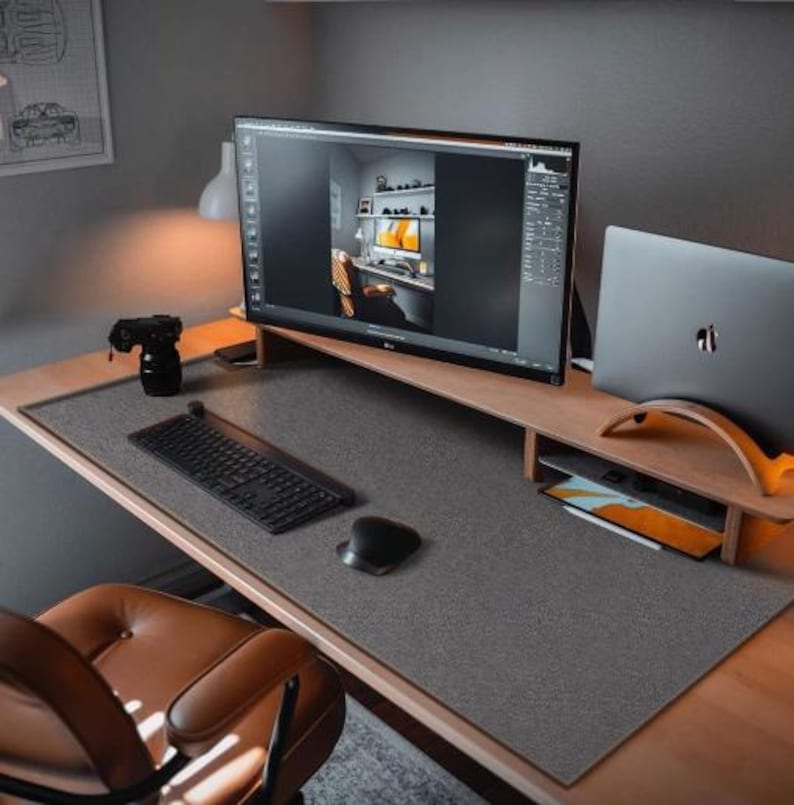 Labtop Table Mat Flax Linen Table Mat, Oversized Office Desk Mat, Rubber Sole Anti-slip ...