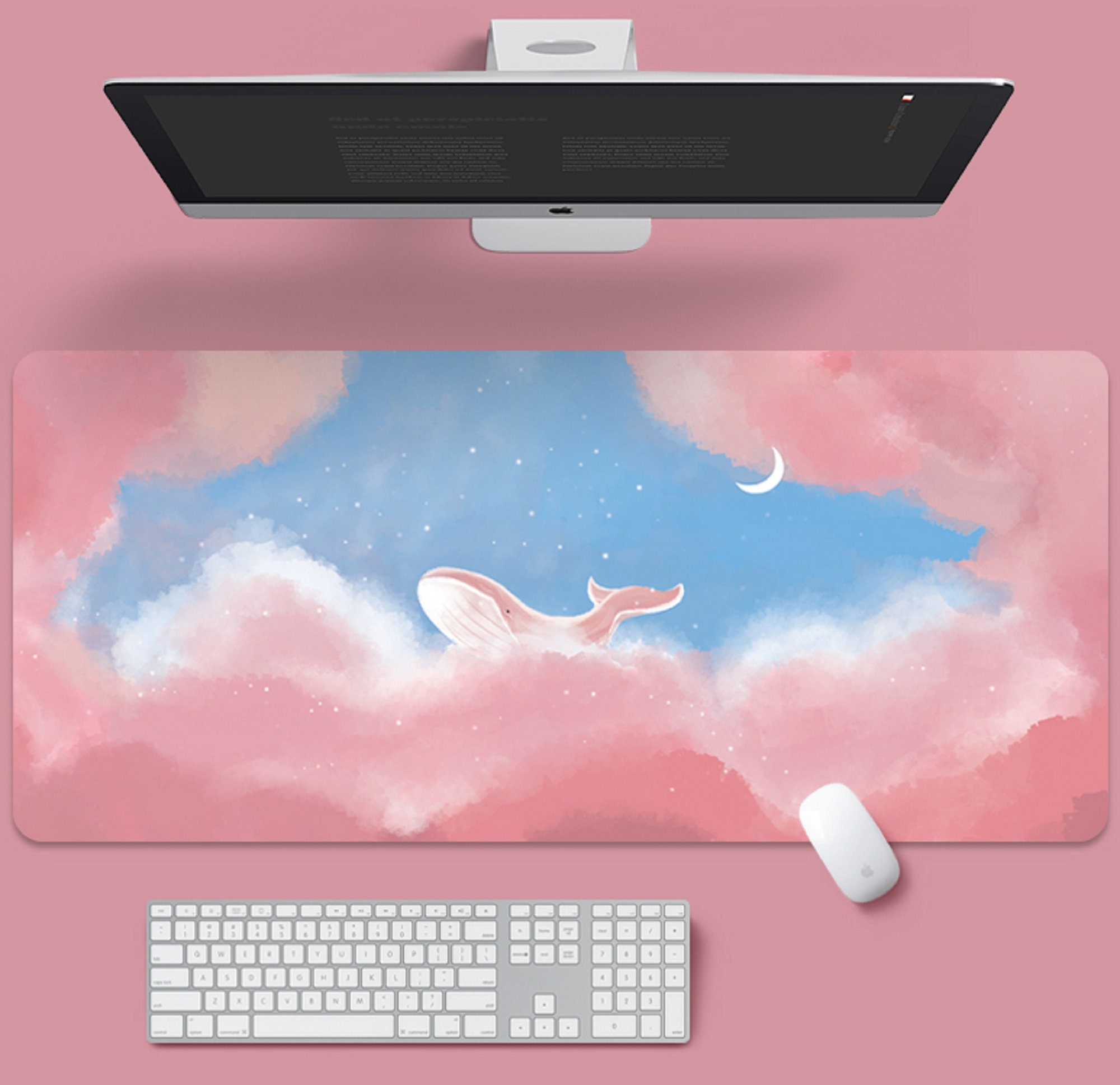 Pink Desk Mat Whale Large Desk Mat Kawaii Desk Mat Gaming Etsy