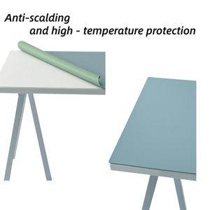May include: A light blue table mat with a green underside. The mat is designed to protect surfaces from heat and prevent scalding.  Anti-scalding and high-temperature protection.