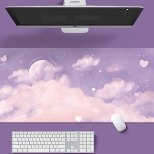 Purple Desk Mat, Dreamy Large Mouse Pad, Desk Accessories, Kawaii Desk Mat, Gaming Desk Mat, Art Desk Pad, Custom Desk Pad, Fantasy Desk Mat