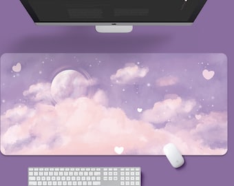 Purple Desk Mat, Dreamy Large Mouse Pad, Desk Accessories, Kawaii Desk Mat, Gaming Desk Mat, Art Desk Pad, Custom Desk Pad, Fantasy Desk Mat