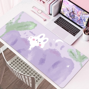 Rabbit Desk Mat, Purple Table Mousepad, Cute Large Mouse Pad, Gaming Keyboard Mat, School Art Desk Pad, Kawaii Desk Pad, Desk Accessories